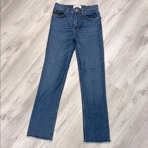 Reformation Liza Jeans | High Rise Straight Leg Raw Hem | Jamaica Wash | Size 25